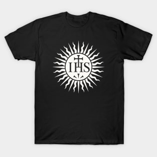 IHS Symbol Shirt | Catholic Christogram Sunburst Design | Dark Blackground T-Shirt
